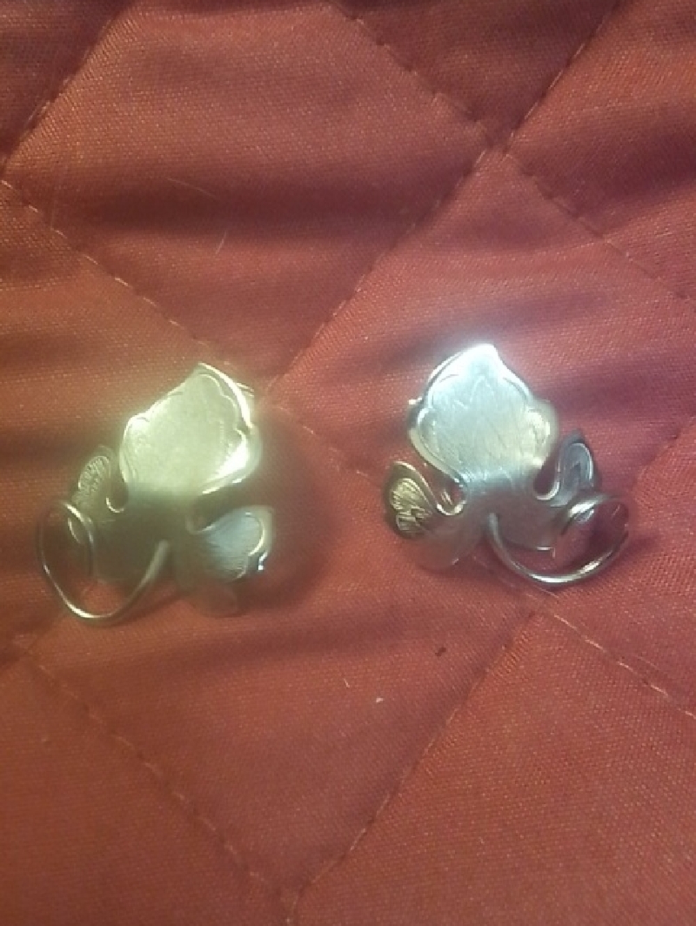 Vintage Silver Tone Floral Clip Earrings - Silver